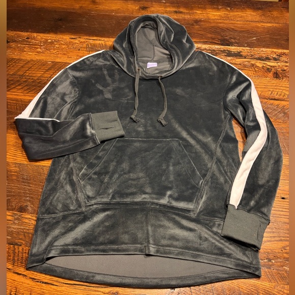 Ladies Gray Velvet Hoodie w/Cream Stripe XL - Picture 1 of 6